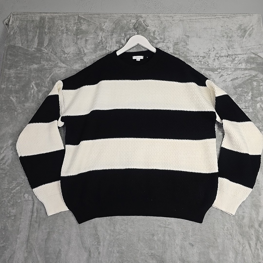 Topshop Womens Oversized Crew Neck Sweater Medium Black‎ White Striped